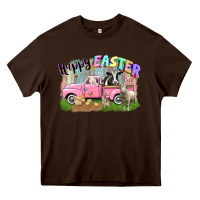 Chocolate Brown Happy Easter truck with farm animals Easter Day Heavy Core Tee - CowGirlArtShop