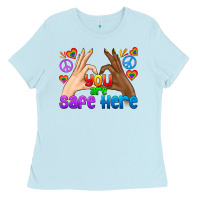 Baby Blue LGBTQ+ You Are Safe Here Ladies Tee - BundleAndBundleShop