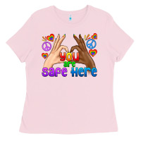 Bubblegum Pink LGBTQ+ You Are Safe Here Ladies Tee - BundleAndBundleShop