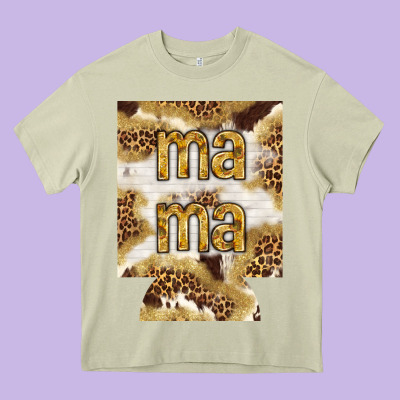 Mama With Leopard And Cowhide Regular Can Cooler Heavy Core Tee Designed By Howdyjamesfarm
