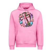 Fuchsia Pink Cross With Floral Wreath And Easter Eggs Urban Hoodie - RanaPortraitStore