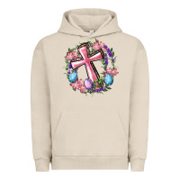 Pigment French Oak Cross With Floral Wreath And Easter Eggs Urban Hoodie - RanaPortraitStore