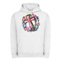 Pigment Lunar Rock Cross With Floral Wreath And Easter Eggs Urban Hoodie - RanaPortraitStore