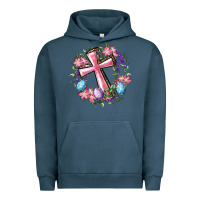 Pigment Midnight Navy Cross With Floral Wreath And Easter Eggs Urban Hoodie - RanaPortraitStore