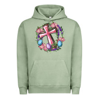 Pigment Oil Green Cross With Floral Wreath And Easter Eggs Urban Hoodie - RanaPortraitStore