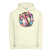 Pigment Pistachio Cross With Floral Wreath And Easter Eggs Urban Hoodie - RanaPortraitStore