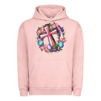 Pigment Salmon Cross With Floral Wreath And Easter Eggs Urban Hoodie - RanaPortraitStore