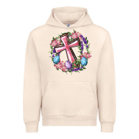Sandshell Cross With Floral Wreath And Easter Eggs Urban Hoodie - RanaPortraitStore