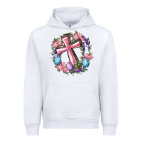 White Cross With Floral Wreath And Easter Eggs Urban Hoodie - RanaPortraitStore