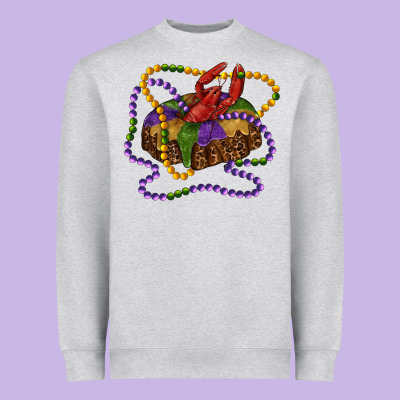 Mardi Gras Craw Fish King Cake With Leopard Heavyweight Sweatshirt Designed By Ranaportraitstore