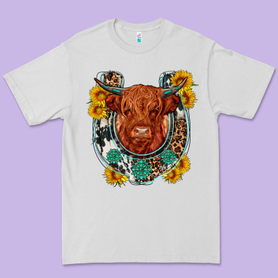 Western Leopard Cowhide Cow Horseshoe Premium Tee Designed By Oliviacreatesart