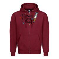 Burgundy nursing i̇s a work of heart Zipper Hoodie - JahusDesignShop