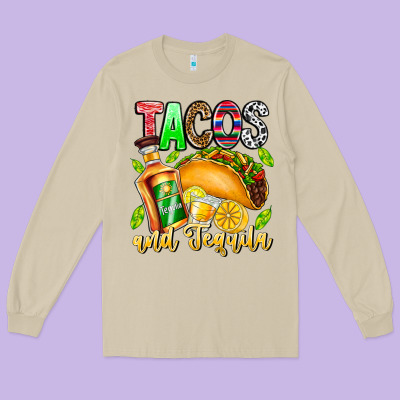 Tacos And Tequila Long Sleeve Tee Designed By Cowhidedigitalart