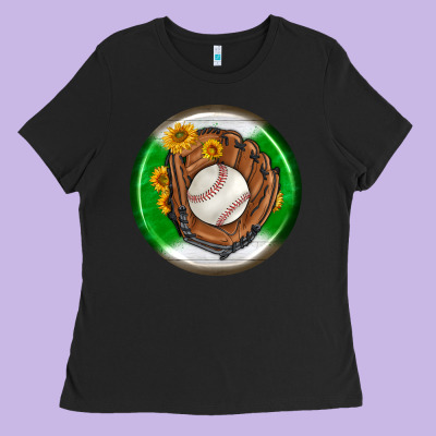 Baseball With Sunflower Round Earrings Ladies Tee Designed By Bundleandbundleshop