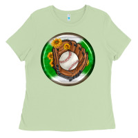 Matcha baseball with sunflower round earrings Ladies Tee - BundleAndBundleShop