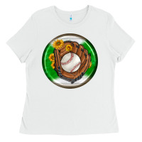 White baseball with sunflower round earrings Ladies Tee - BundleAndBundleShop