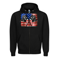 Black American Racing Flag Zipper Hoodie - JahusDesignShop