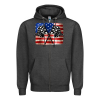 Charcoal Heather American Racing Flag Zipper Hoodie - JahusDesignShop