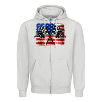 Dove Grey American Racing Flag Zipper Hoodie - JahusDesignShop
