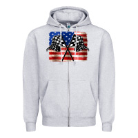 Heather Grey American Racing Flag Zipper Hoodie - JahusDesignShop