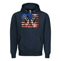 Navy American Racing Flag Zipper Hoodie - JahusDesignShop