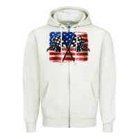 Oatmeal Heather American Racing Flag Zipper Hoodie - JahusDesignShop