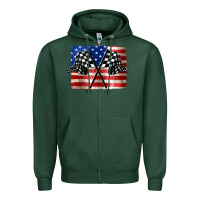 Sports Green American Racing Flag Zipper Hoodie - JahusDesignShop