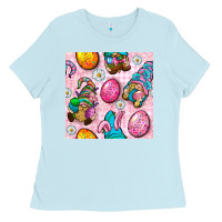 Baby Blue Easter Gnomies Seamless Pattern Ladies Tee - BundleAndBundleShop