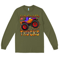 Army Green Easily Distracted By Trucks Long Sleeve Tee - CowhideDigitalArt