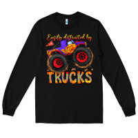 Black Easily Distracted By Trucks Long Sleeve Tee - CowhideDigitalArt