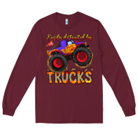 Burgundy Easily Distracted By Trucks Long Sleeve Tee - CowhideDigitalArt