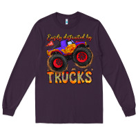 Plum Easily Distracted By Trucks Long Sleeve Tee - CowhideDigitalArt