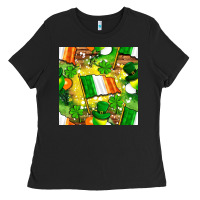 Black Ireland flag with St. Patrick's Day  digital paper Ladies Tee - BundleAndBundleShop