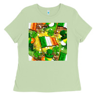 Matcha Ireland flag with St. Patrick's Day  digital paper Ladies Tee - BundleAndBundleShop