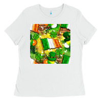 White Ireland flag with St. Patrick's Day  digital paper Ladies Tee - BundleAndBundleShop