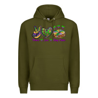 Army Green peace love mardi gras king cake Premium Hoodie - RanaPortraitStore