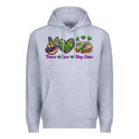 Heather Grey peace love mardi gras king cake Premium Hoodie - RanaPortraitStore