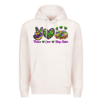 Pale Pink peace love mardi gras king cake Premium Hoodie - RanaPortraitStore