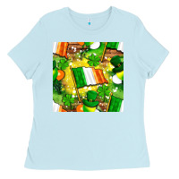 Baby Blue Ireland flag with St. Patrick's Day  digital paper Ladies Tee - BundleAndBundleShop