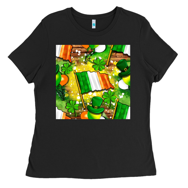 Ireland Flag With St. Patrick's Day  Digital Paper Ladies Tee by BundleAndBundleShop | Teevron