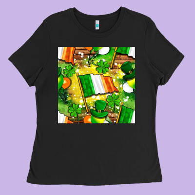 Ireland Flag With St. Patrick's Day  Digital Paper Ladies Tee Designed By Bundleandbundleshop
