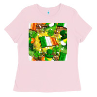 Bubblegum Pink Ireland flag with St. Patrick's Day  digital paper Ladies Tee - BundleAndBundleShop