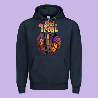 Trick Treat Black Zipper Hoodie Designed By Jahusdesignshop