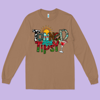 Tanned And Tipsy Long Sleeve Tee Designed By Cowhidedigitalart