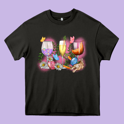 Easter Wine Glasses  Easter Day Heavy Core Tee Designed By Cowgirlartshop