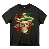 Asphalt Di de los muertos with roses Mexico Heavy Core Tee - HowdyJamesFarm