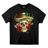 Black Di de los muertos with roses Mexico Heavy Core Tee - HowdyJamesFarm