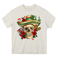 Cream Di de los muertos with roses Mexico Heavy Core Tee - HowdyJamesFarm