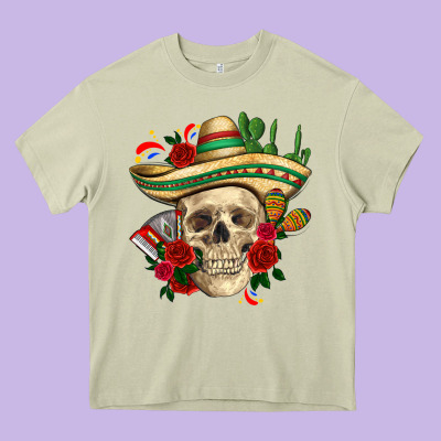 Di De Los Muertos With Roses Mexico Heavy Core Tee Designed By Howdyjamesfarm
