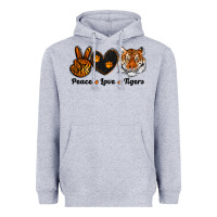 Heather Grey peace love tigers Heavyweight Hoodie - RanaPortraitStore